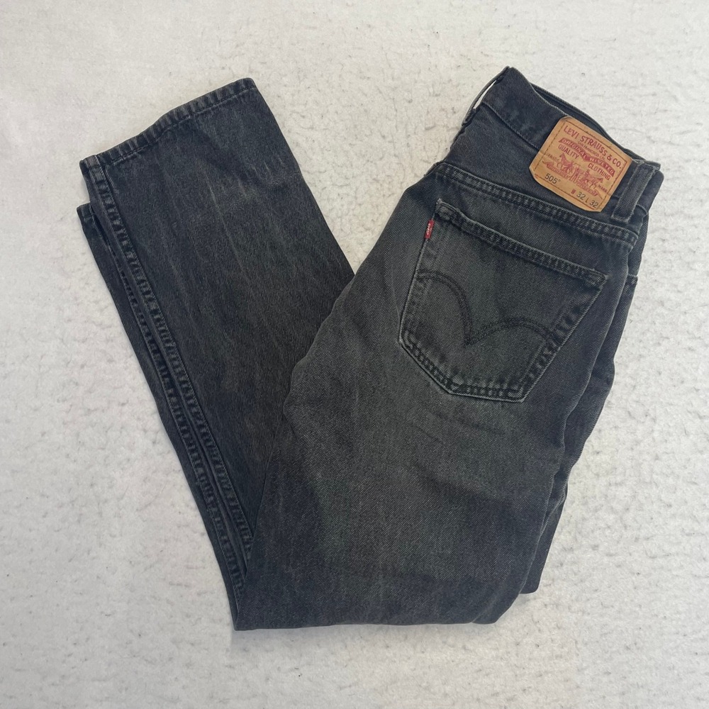 Levi's 505 Regular Fit Jeans Mens 32x32 Black Straight Leg Denim